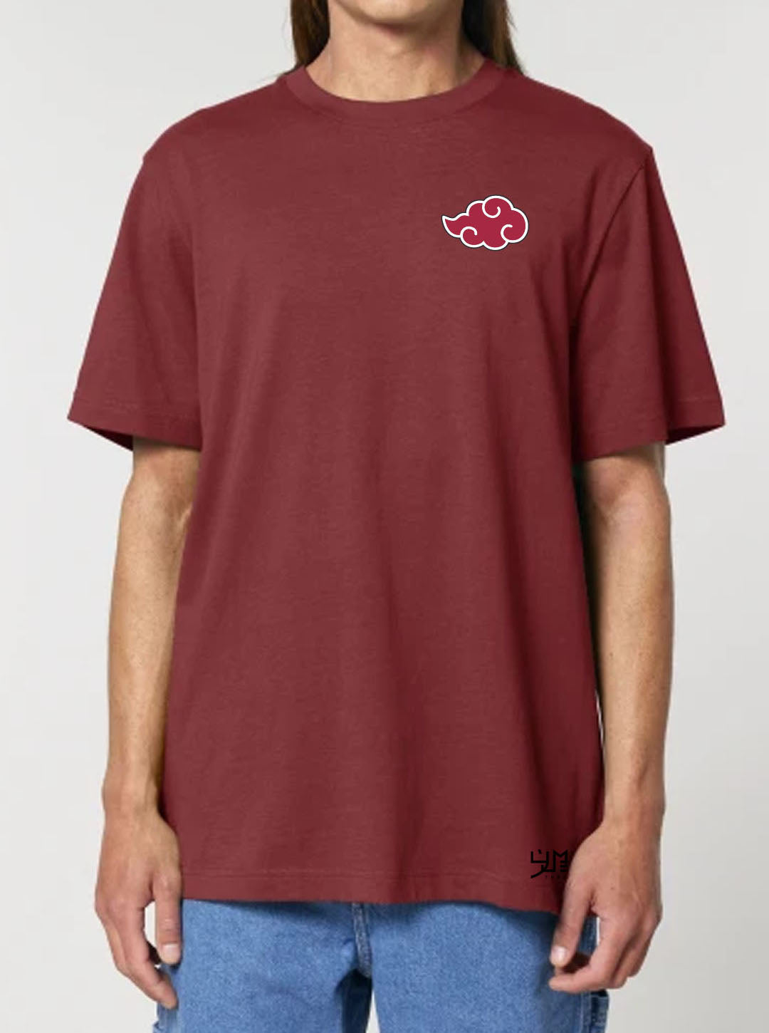 Red t-shirt featuring the Akatsuki group from Naruto prints in black and white colours on front and back, made from 100% organic breathable cotton, with an oversized fit when sized up.