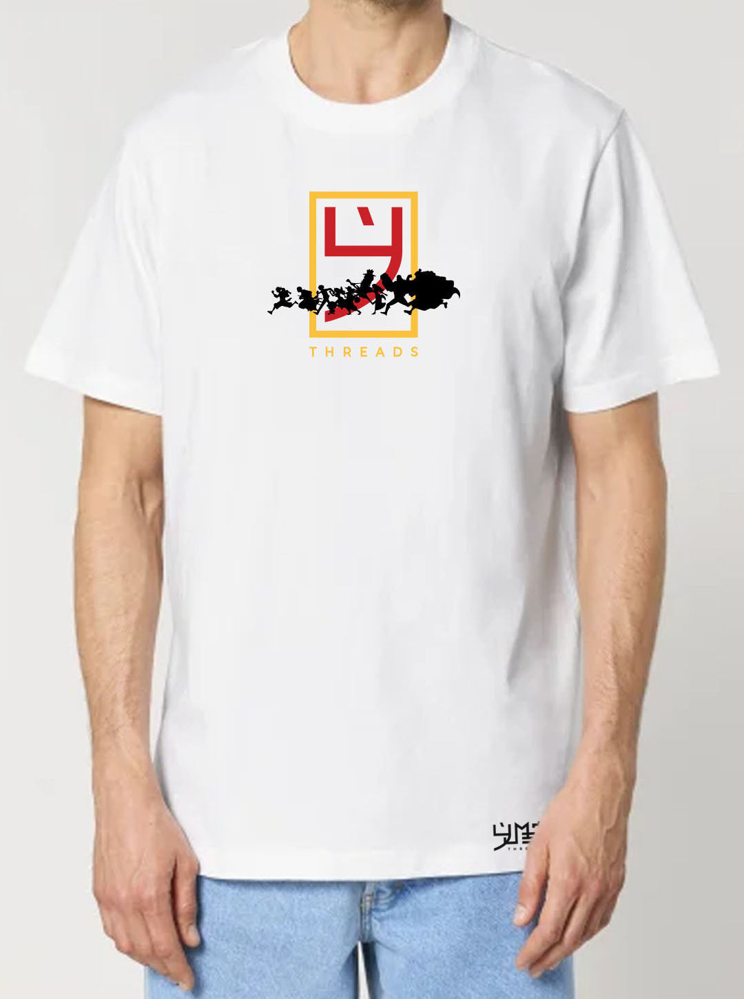 White t-shirt featuring One Piece Logo and the crew prints in original colours on front and back, made from 100% organic breathable cotton, with an oversized fit when sized up.